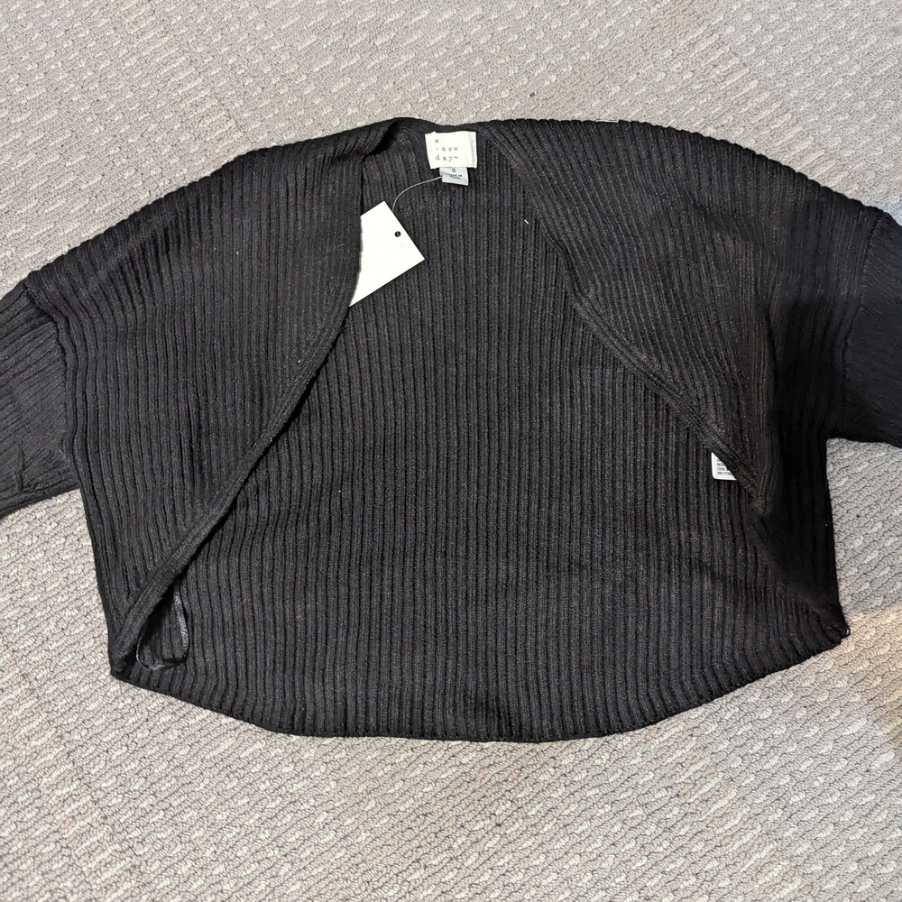 Black Ribbed Open Cardigan